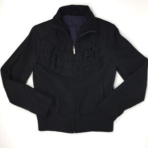 Steve Madden Black Ruffle Wool Bomber Jacket Med